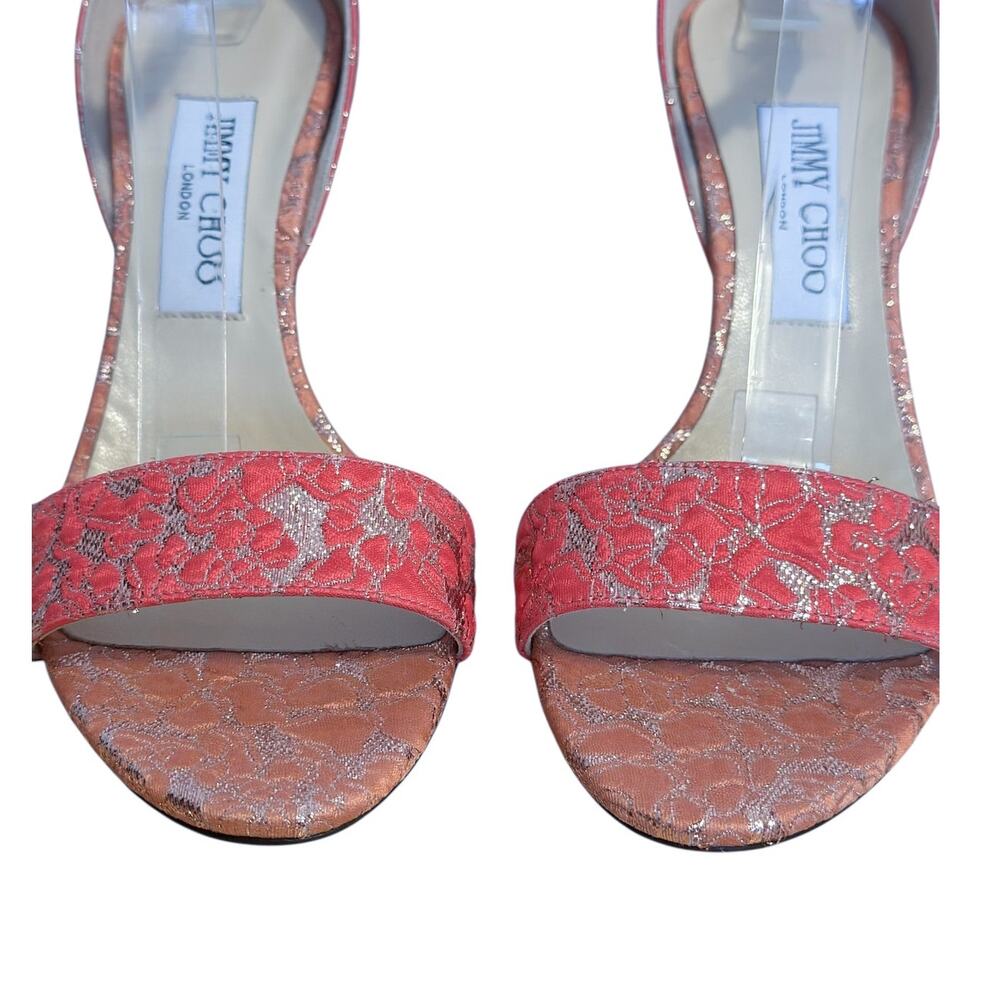 Jimmy Choo Edina Floral Pink Jacquard Ankle Strap High Heel Sandals EU 38.5 - Picture 5 of 11